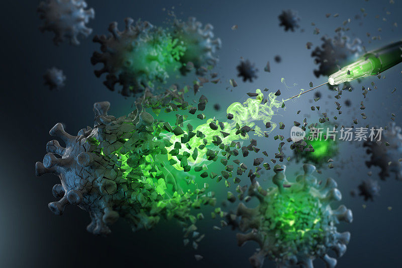 Coronavirus destruction due to vaccination – 3d render